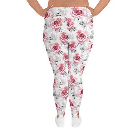 Red Rose High Rise Plus Size Leggings