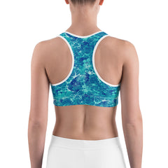 Blue Teal Abstract Sports Bra
