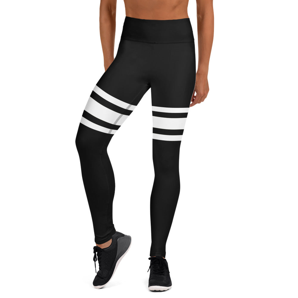 White Stripe on Black Thigh High Rise Leggings – Unbound Designs LLC
