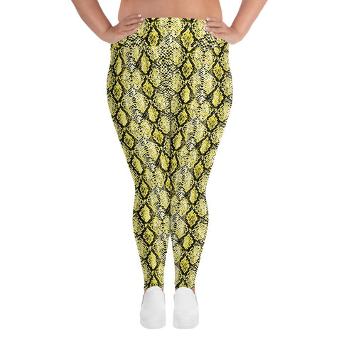 Yellow Snakeskin High Rise Plus Size Leggings