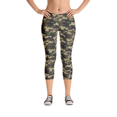 Green Camo Mid-Rise Capris