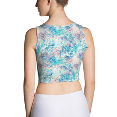 Teal Peach Abstract Fitted Crop Tank