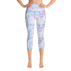 White Lavender Abstract High Rise Capris