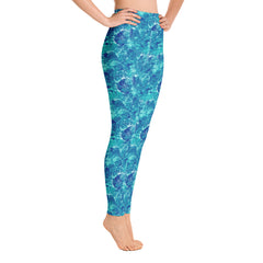Blue Teal Abstract High Rise Leggings