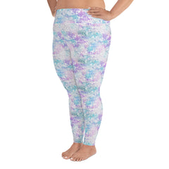 White Lavender Abstract High Rise Plus Size Leggings