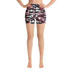 Red & Black Camo High-Rise Shorts