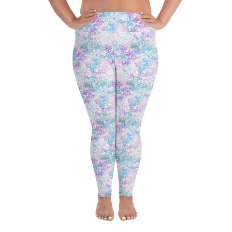 White Lavender Abstract High Rise Plus Size Leggings