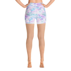 White Lavender Abstract High Rise Shorts