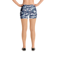 Blue Camo Mid-Rise Shorts