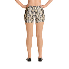 Beige Snakeskin Mid Rise Shorts