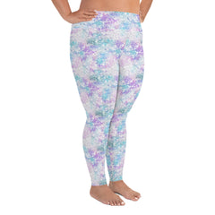 White Lavender Abstract High Rise Plus Size Leggings