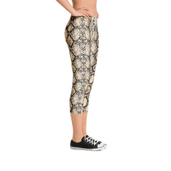 Beige Snakeskin Mid Rise Capris