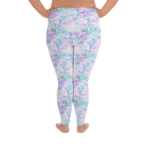 White Lavender Abstract High Rise Plus Size Leggings