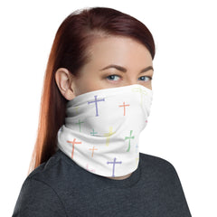 Cross on White Neck Gaiter