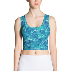 Blue Teal Abstract Fitted Crop Tank