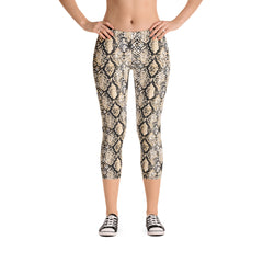 Beige Snakeskin Mid Rise Capris